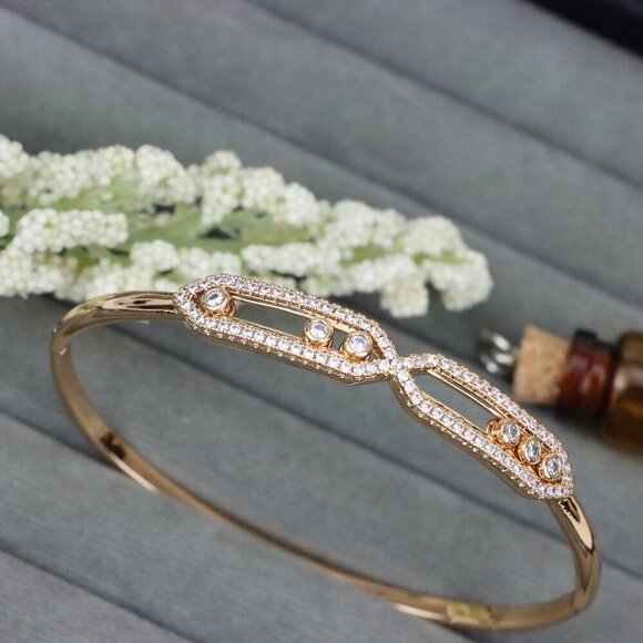 Elegant Dual-Frame Rose Gold Bangle with Sparkling Stones, XPBL0473 - Picture 1 of 12